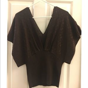Sexy brown v neck sweater knit top